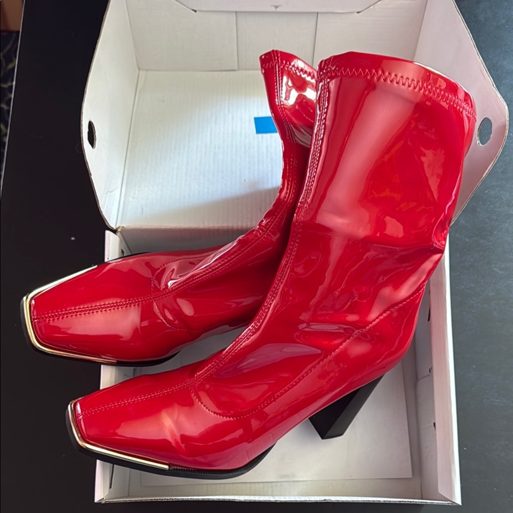 Red Faux Leather Boots